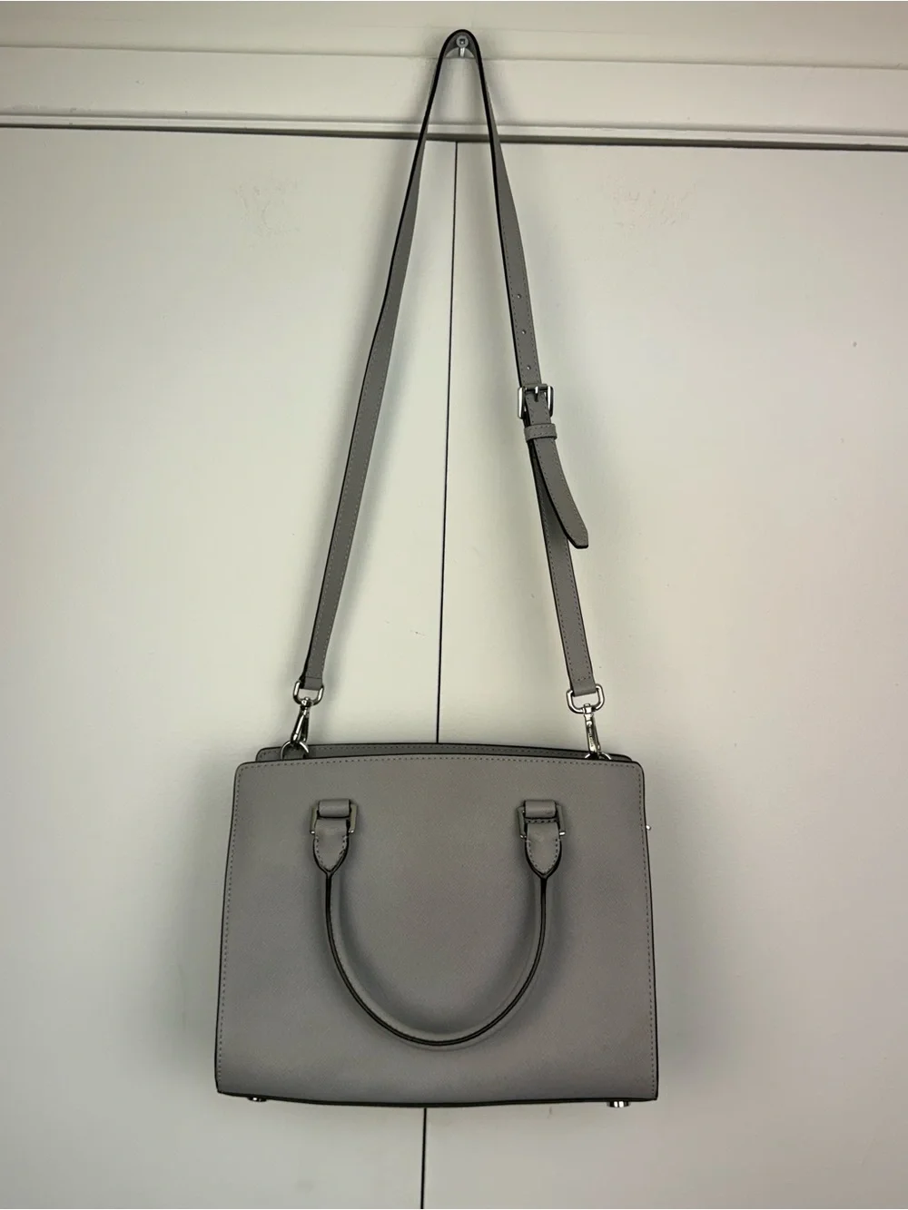 Michael Kors Selma Medium Pearl Grey Saffiano Leather Satchel